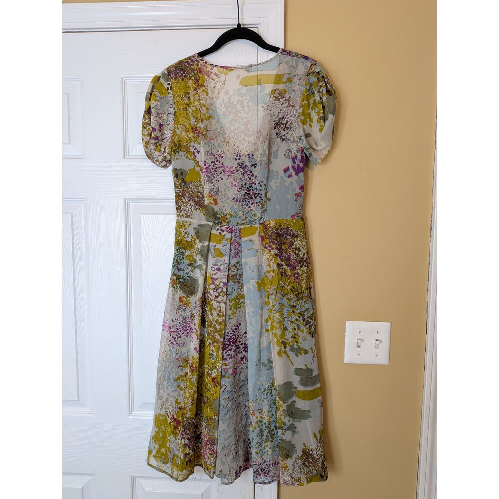 Kate Sylvester 100% Silk Abstract Floral Tie-Front Midi Dress Size Small Luxury - Picture 9 of 12